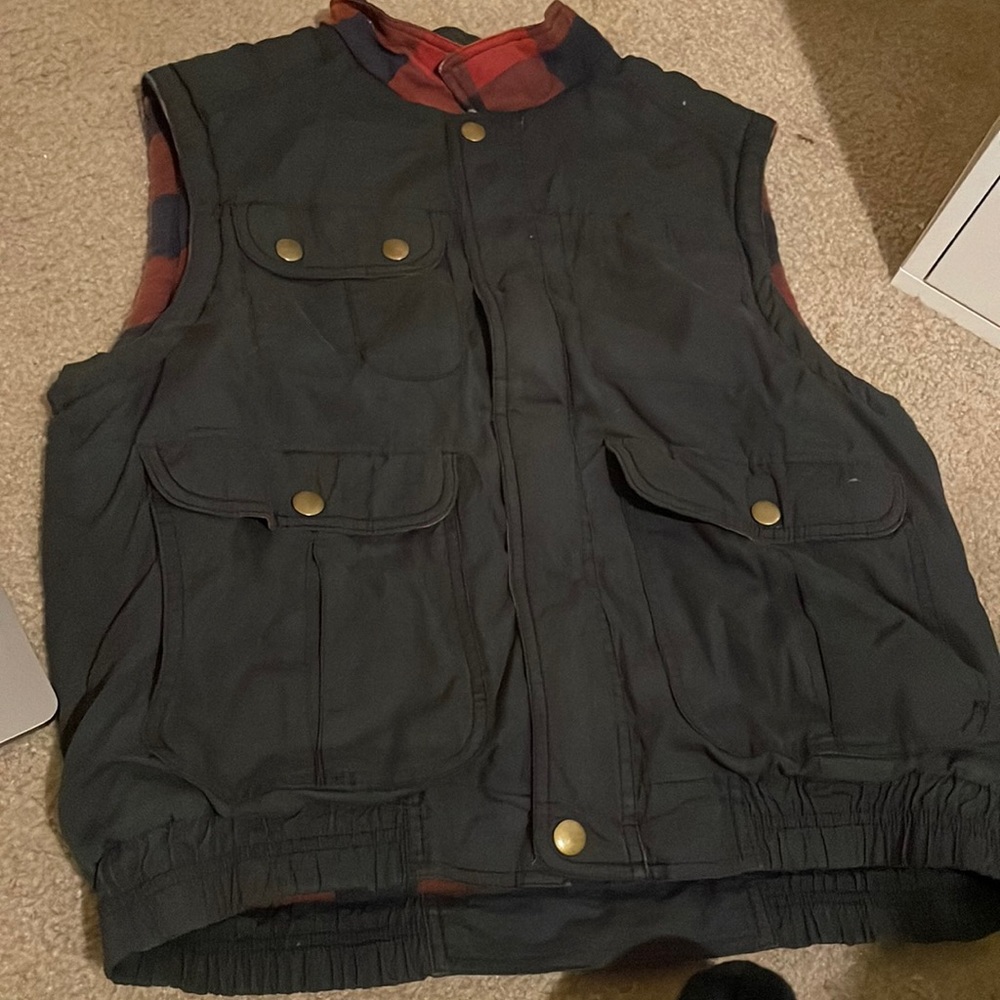Dark blue Vest with Plaid Inside